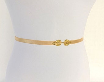 Gold bridal thin elastic Jeweled wedding dress belt