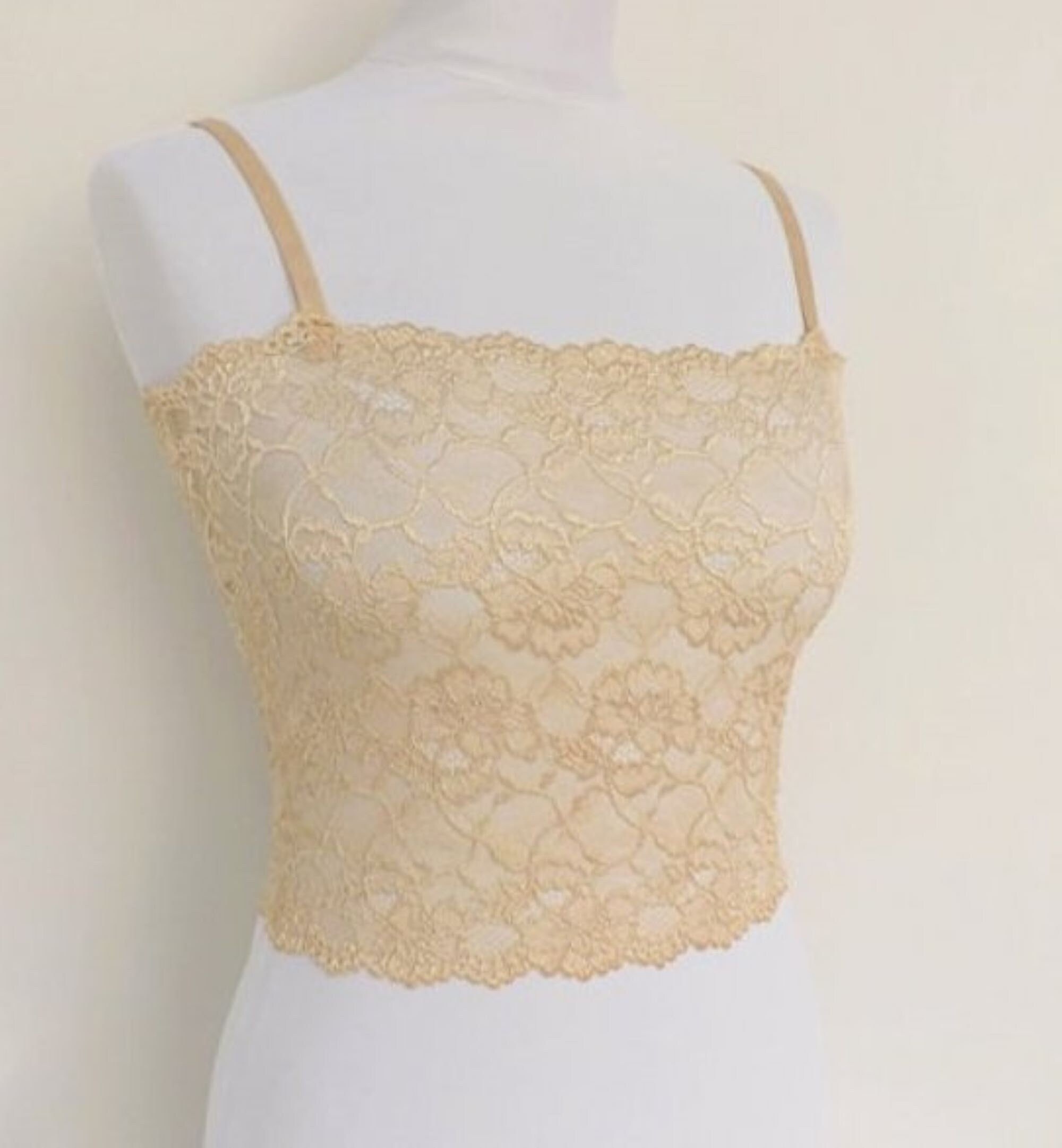 Vintage Camisole Tank Top Women Size 34 Cream Lace V-Neck