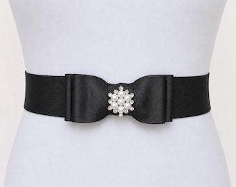 Elegant Black Bow Belt, Black Faux Leather Bow Belt Elegant Black Bow Belt, Black Faux Leather Bow Belt main image 3