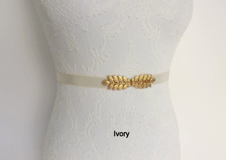 Gold Leaf Elastic Waist Belt Bridal Dress Belt - Etsy