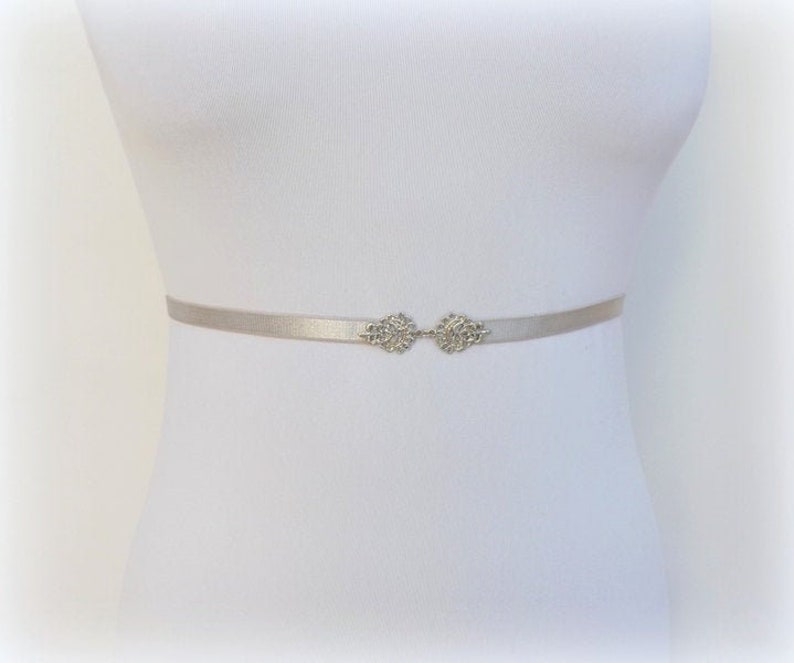 Women's thin silver elastic vintage jeweled waist belt image 1