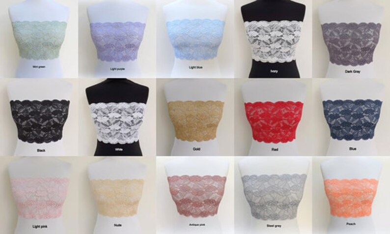 Burgundy see through elastic lace bandeau tube top bustier