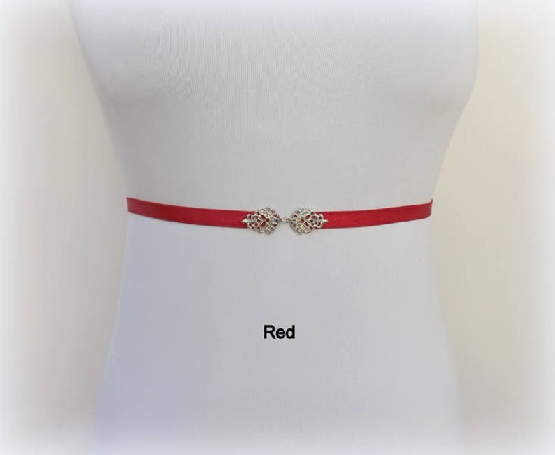 Women's thin silver elastic vintage jeweled waist belt image 3