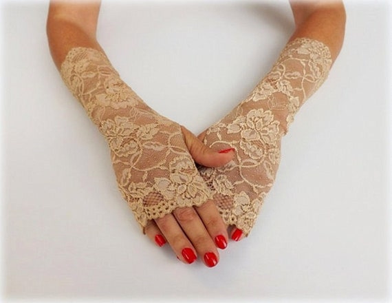 beige lace gloves