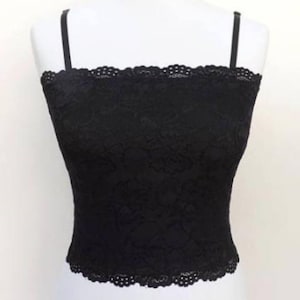 Black lined elastic lace tank top camisole