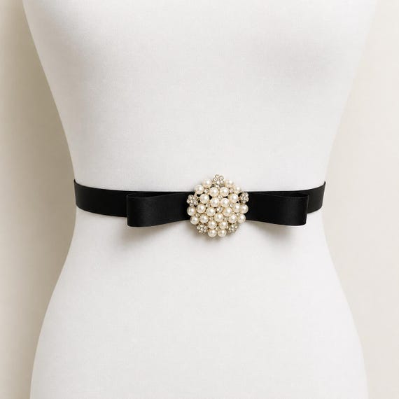 Faux Black Pearl Belt Buckle Belt Cheap Chanel Belt Chanel  display picture 1
