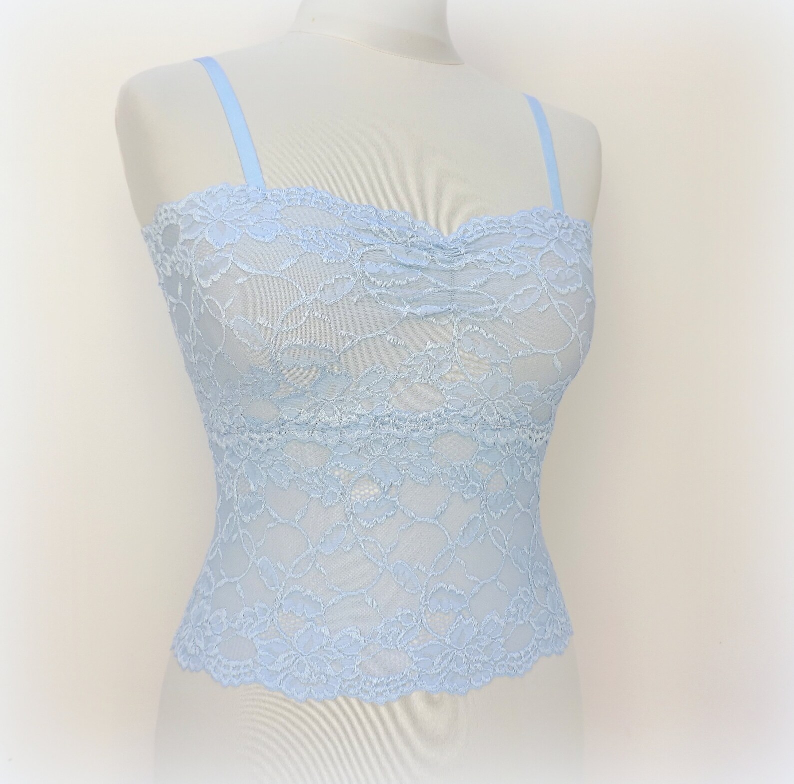 Light Blue Elastic Lace Tank Top Camisole See Through Lace Etsy