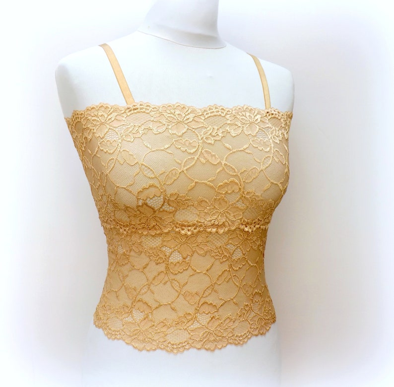 Gold sheer elastic lace tank top See through camisole Etsy