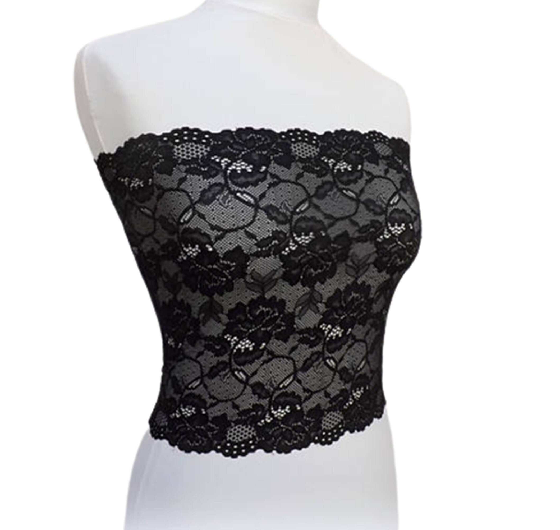 Black See Through Elastic Lace Tube Top Strapless Etsy Canada