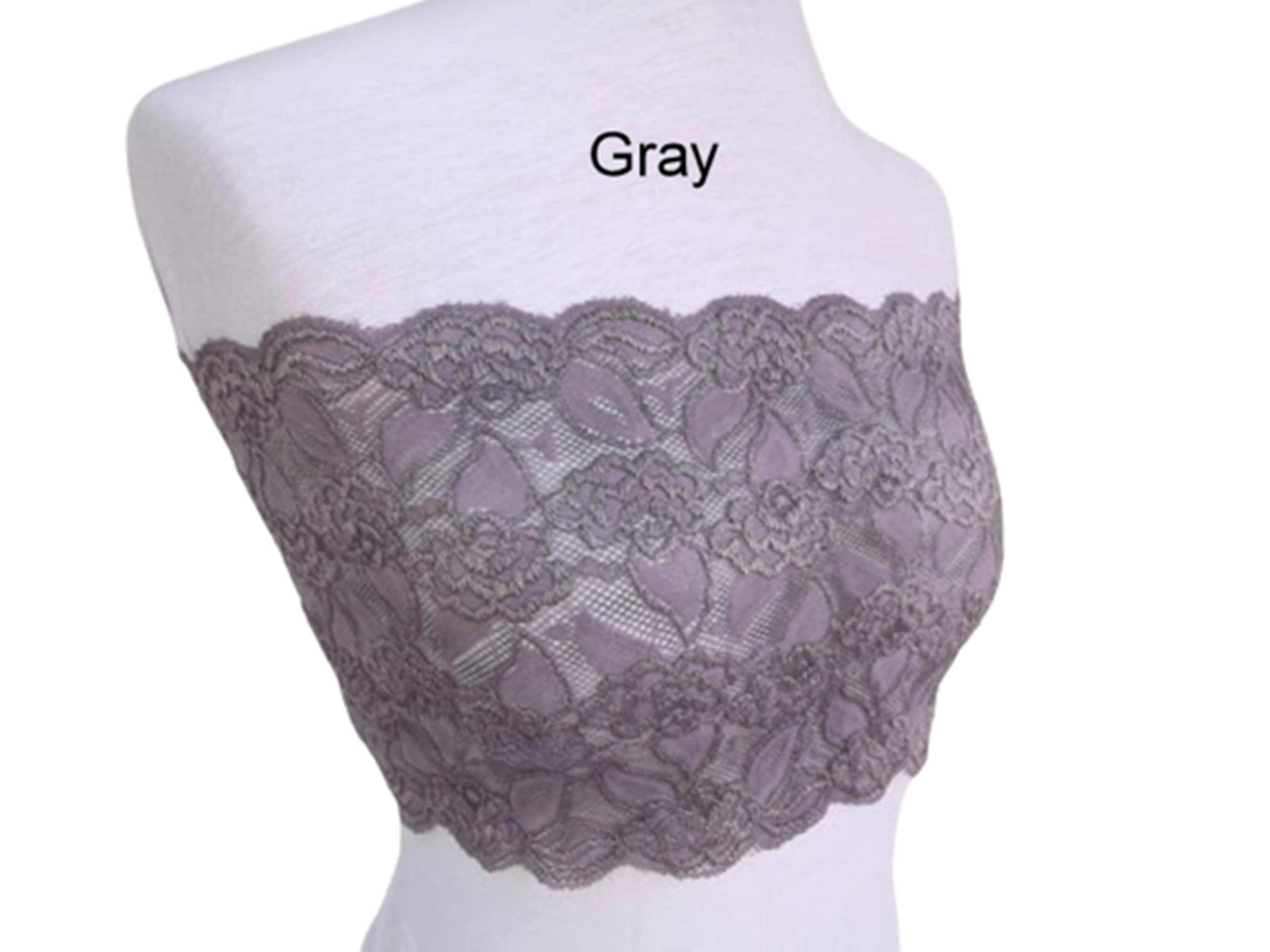 Navy Blue See Through Elastic Lace Bandeau Top, Sheer Strapless Bra 