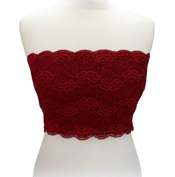 Burgundy Lined Elastic Lace Bandeau Top, Strapless Bra -  Canada