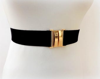 Black elastic velvet waist belt with shiny gold clasp
