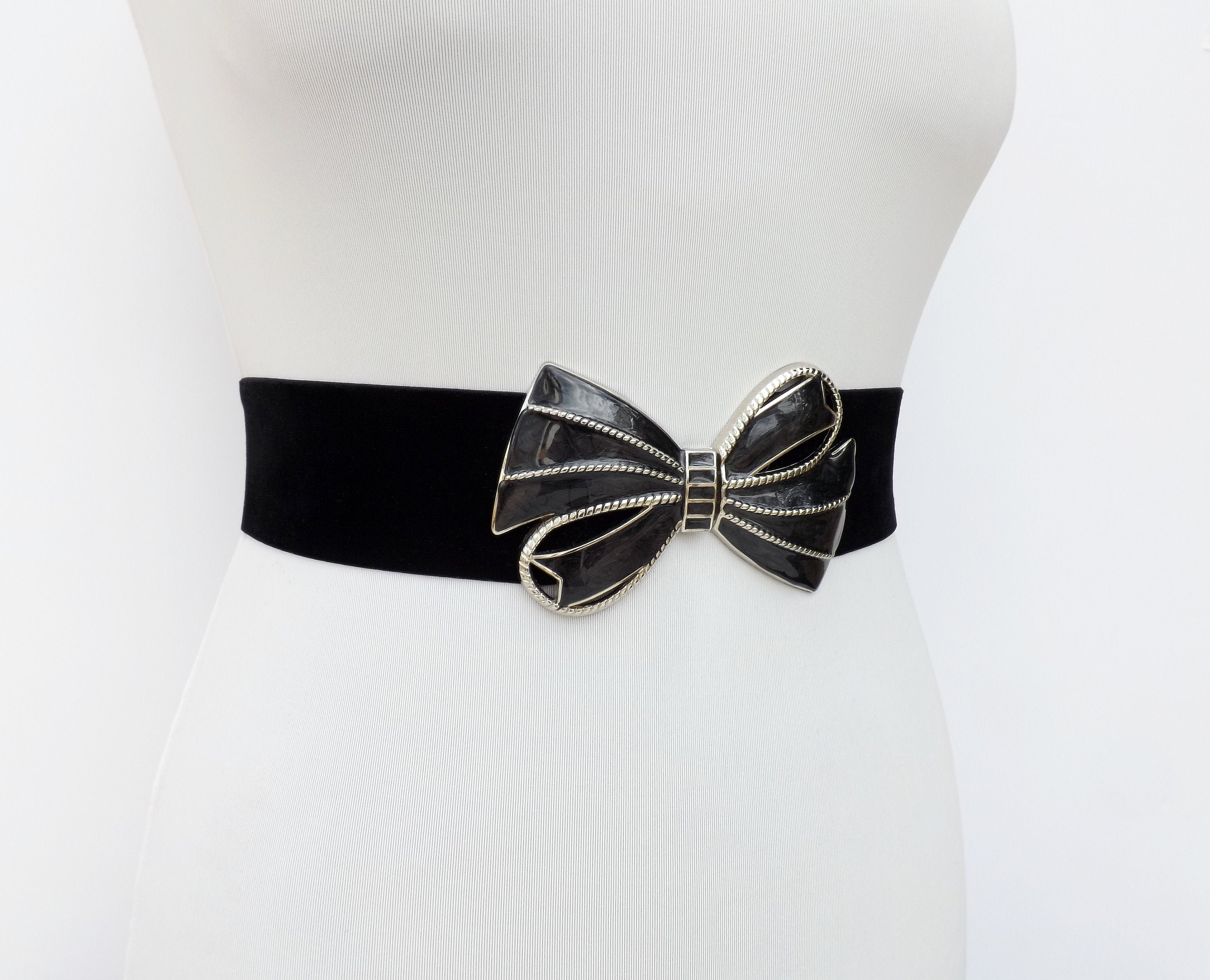 2.2 wide black elastic velvet waist belt Bow dress belt Etsy