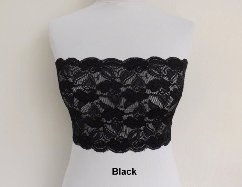 Burgundy see through elastic lace bandeau tube top bustier