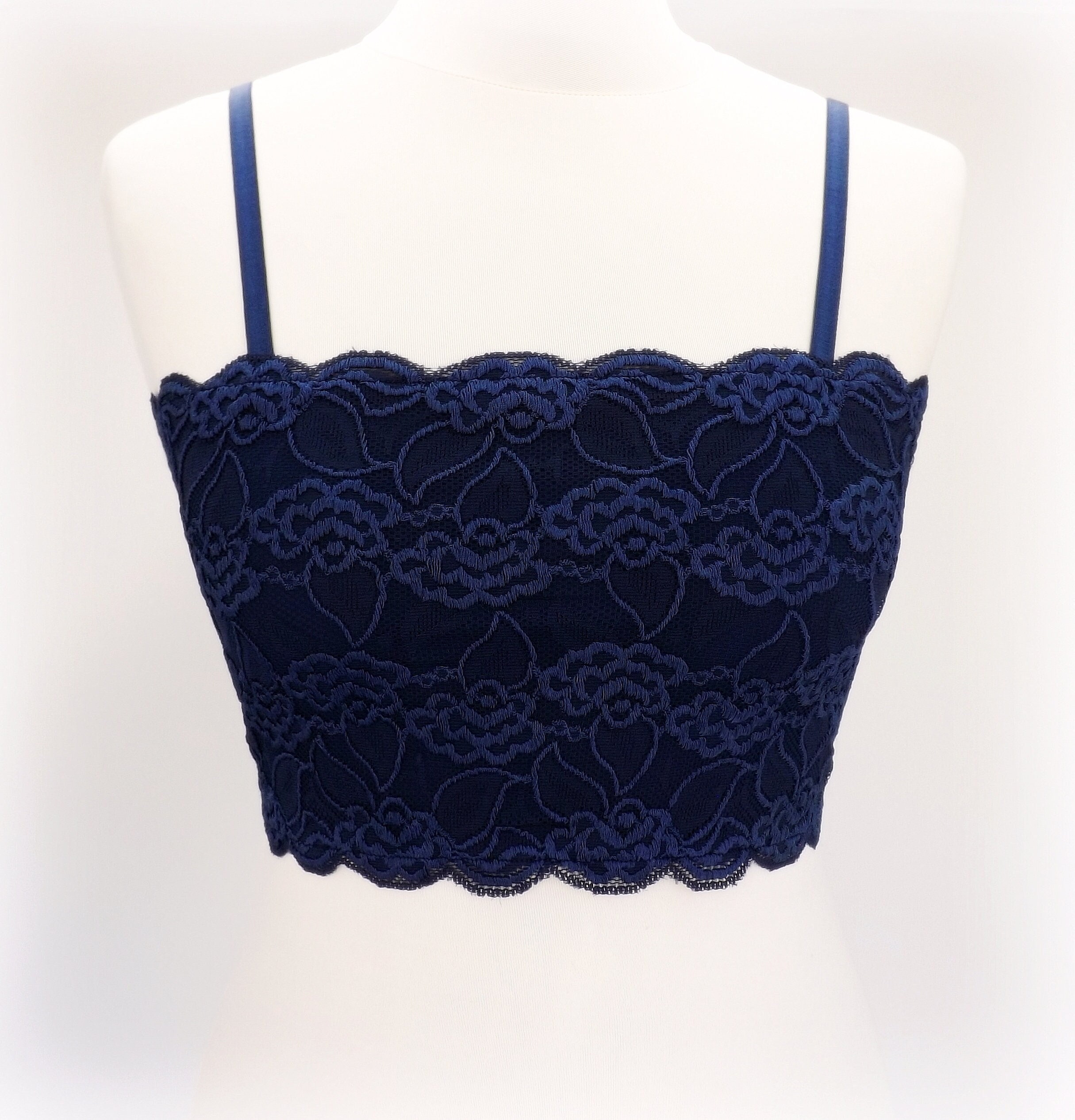 Navy Blue Cotton Mix Lace Cami Top