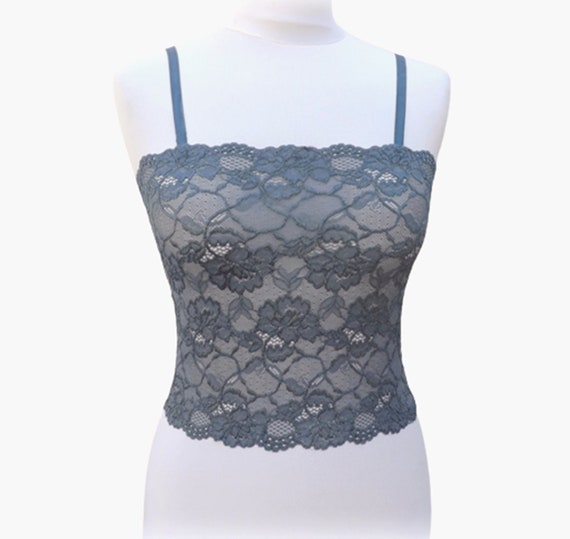 Dark Gray Sheer Stretch Lace Tank Top Camisole -  Finland