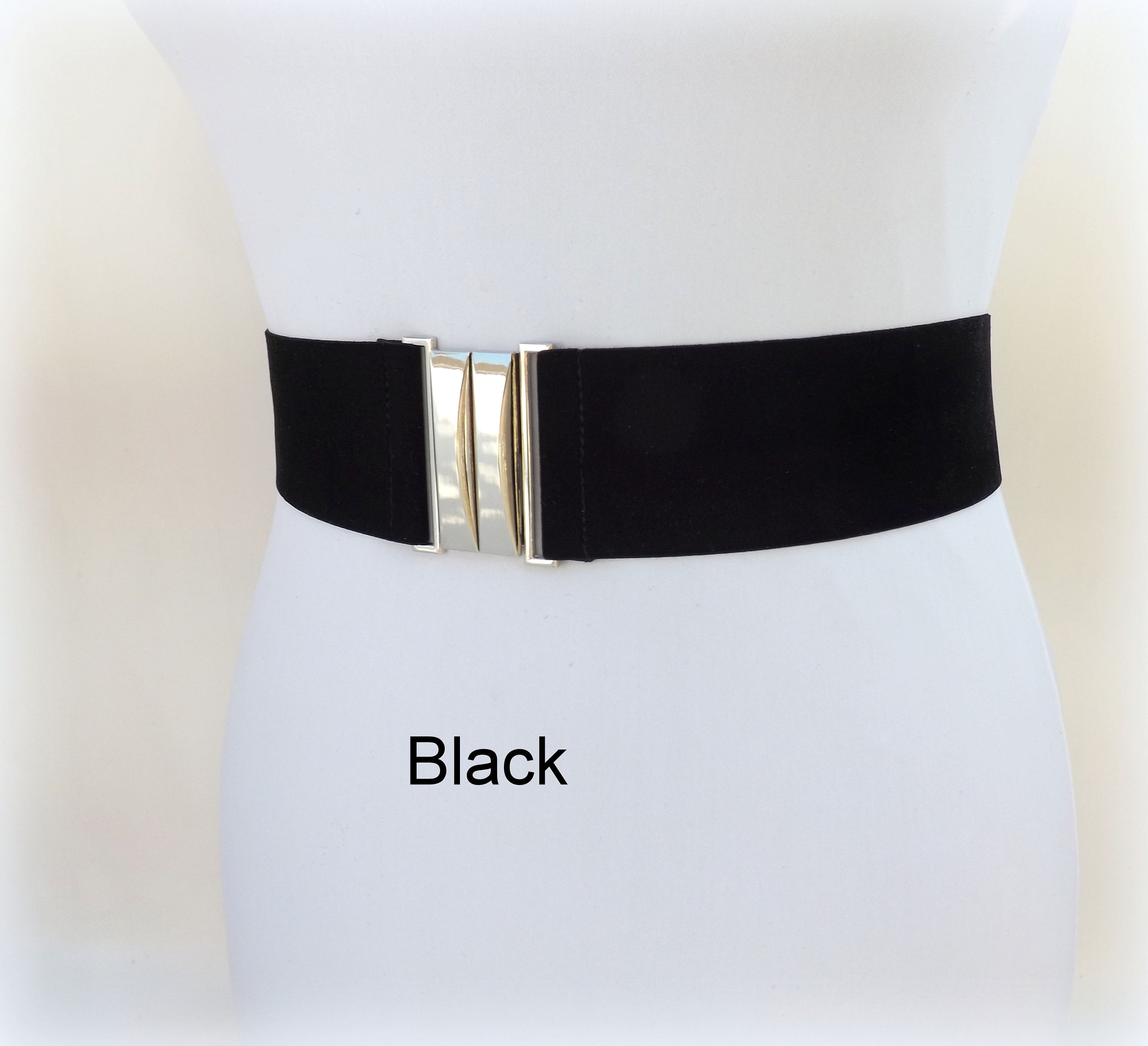 Black Wide Velvet Elastic Waist Belt With Silver Clasp for  display picture 1