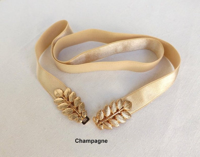 Women's gold elastic grecian leaf waist belt Champagne