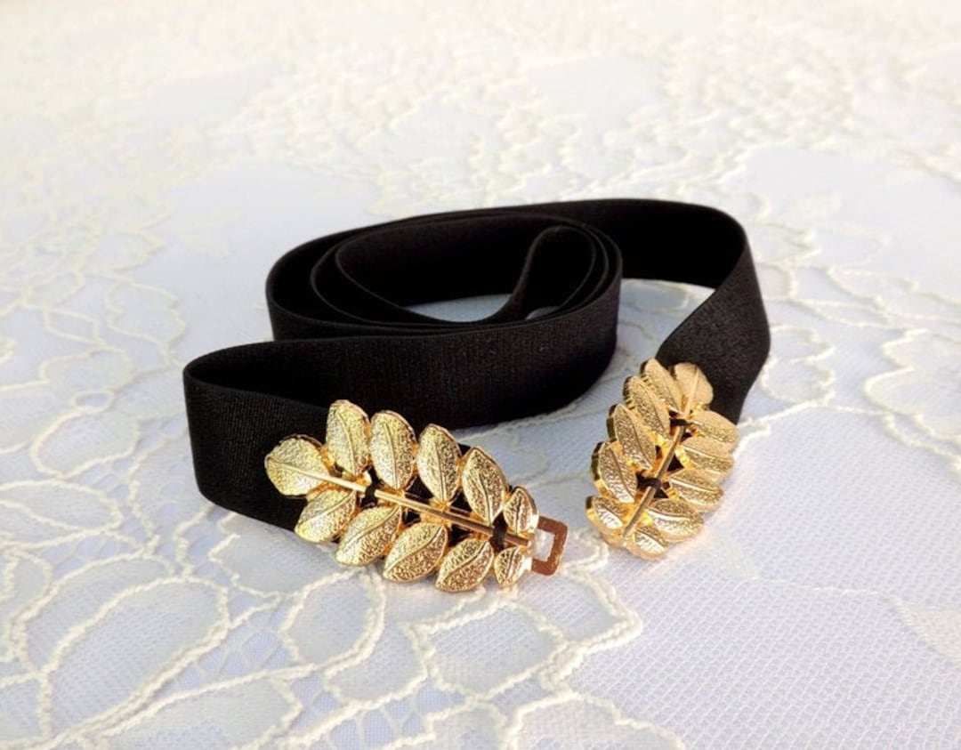 Women's Black Elastic Gold Leaf Waist Belt Available in - Etsy