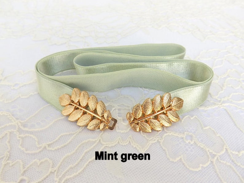Women's gold elastic grecian leaf waist belt Mint green