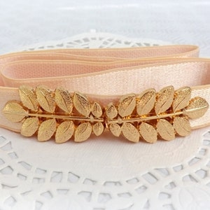 Light peach bridal elastic Gold grecian leaf wedding dress belt