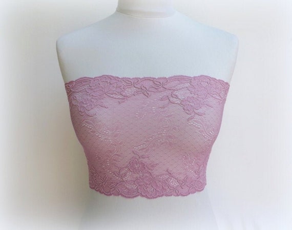 Pink See Through Elastic Lace Bandeau Top, Strapless Bra -  Canada