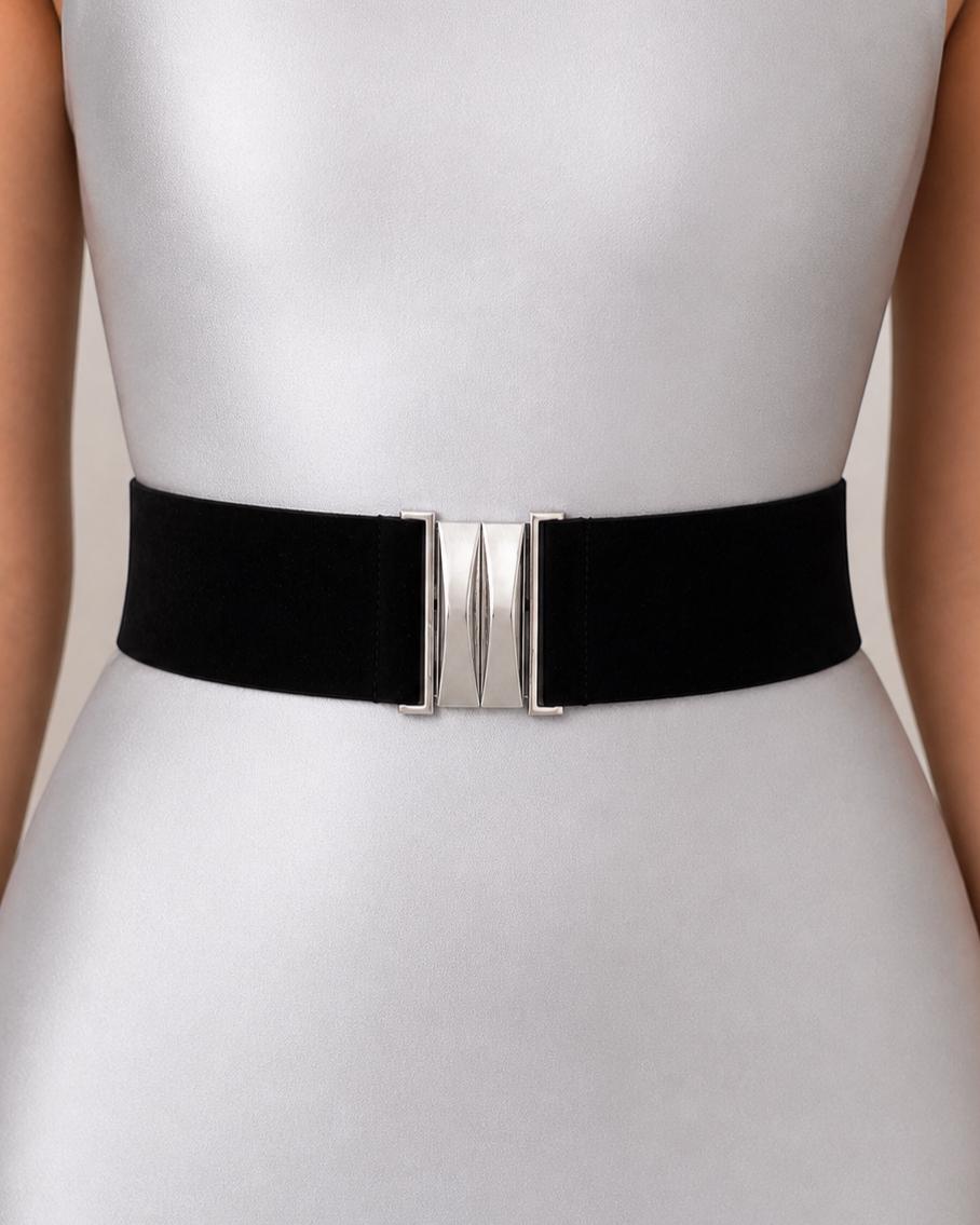 NEW Black Velvet Belt, Silver buckle Black Velvet Belt for Women With Silver Buckle Dress Belt  main image 4