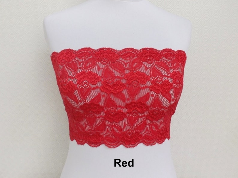 Burgundy see through elastic lace bandeau tube top bustier