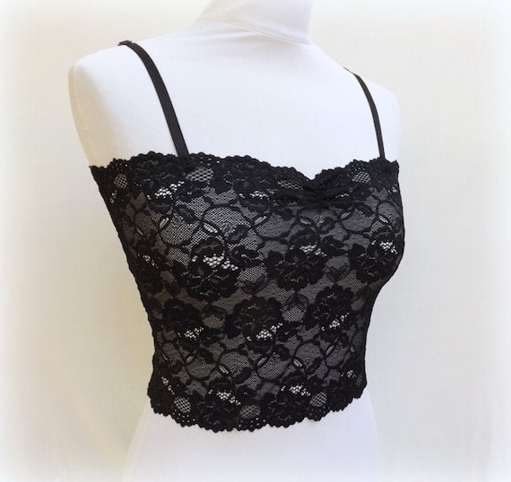 Black Lace Tank Top Camisole, See Through Elastic Lace Cami 