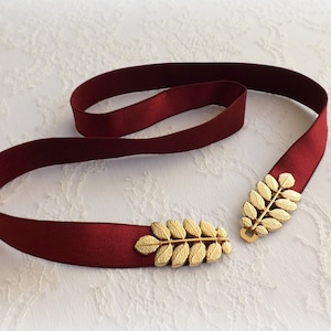 Burgundy bridal elastic Gold leaf wedding dress belt