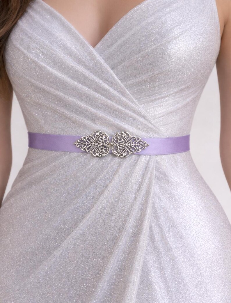 Purple special occasion belts and sashes - light purple bridal elastic silver jeweled belt