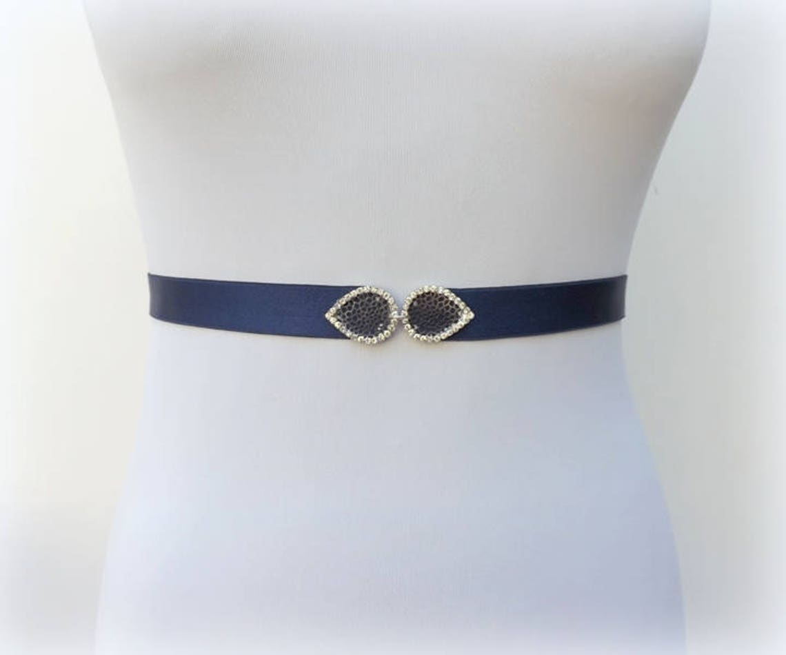 Navy blue elastic waist belt Silver sparkly leaf dress belt Etsy