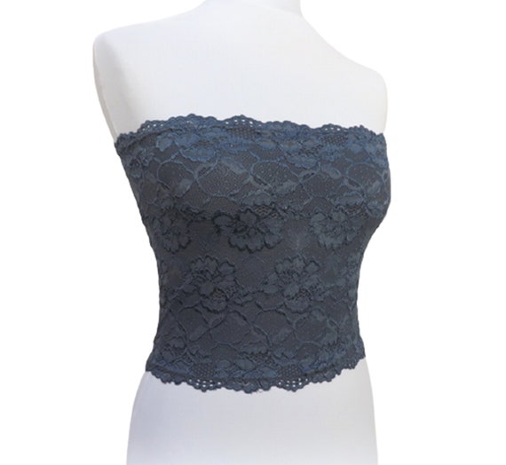 Gray Bandeau Top, Floral Lace Strapless Bras, Lace Tube Top, B2013 -   Canada