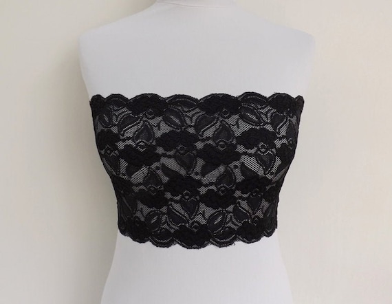 Buy Black Sheer Elastic Lace Bandeau Top, See Through Strapless Bra Online  in India 