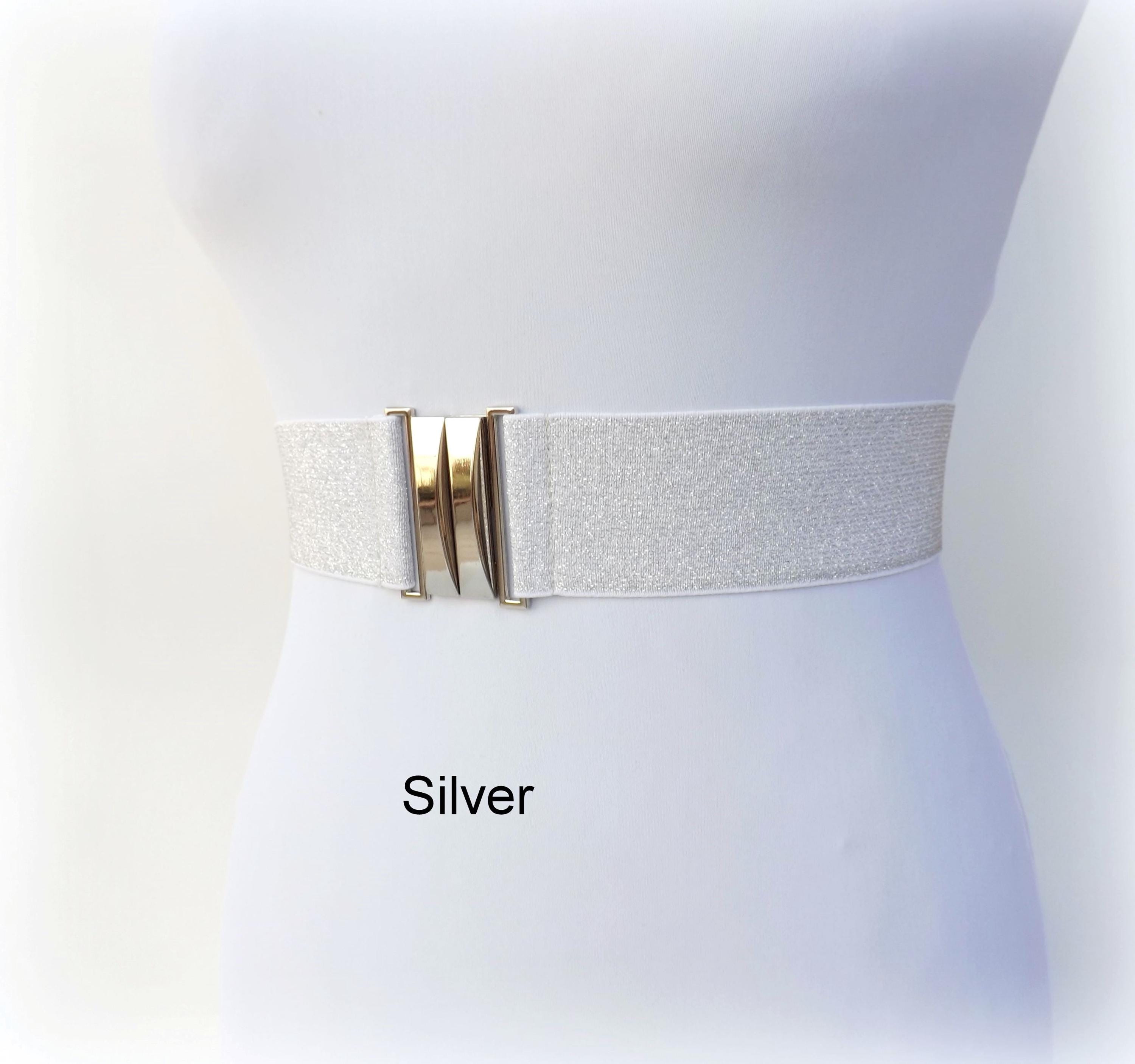Gold Glitter Wide Elastic Waist Belt With Shiny Gold Clasp 