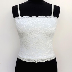 Ivory lined floral elastic lace tank top camisole
