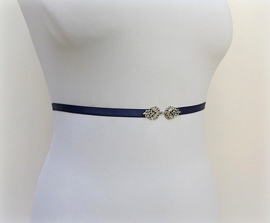 Navy Blue Thin Elastic Waist Belt, Silver Jeweled Dress Belt Etsy
