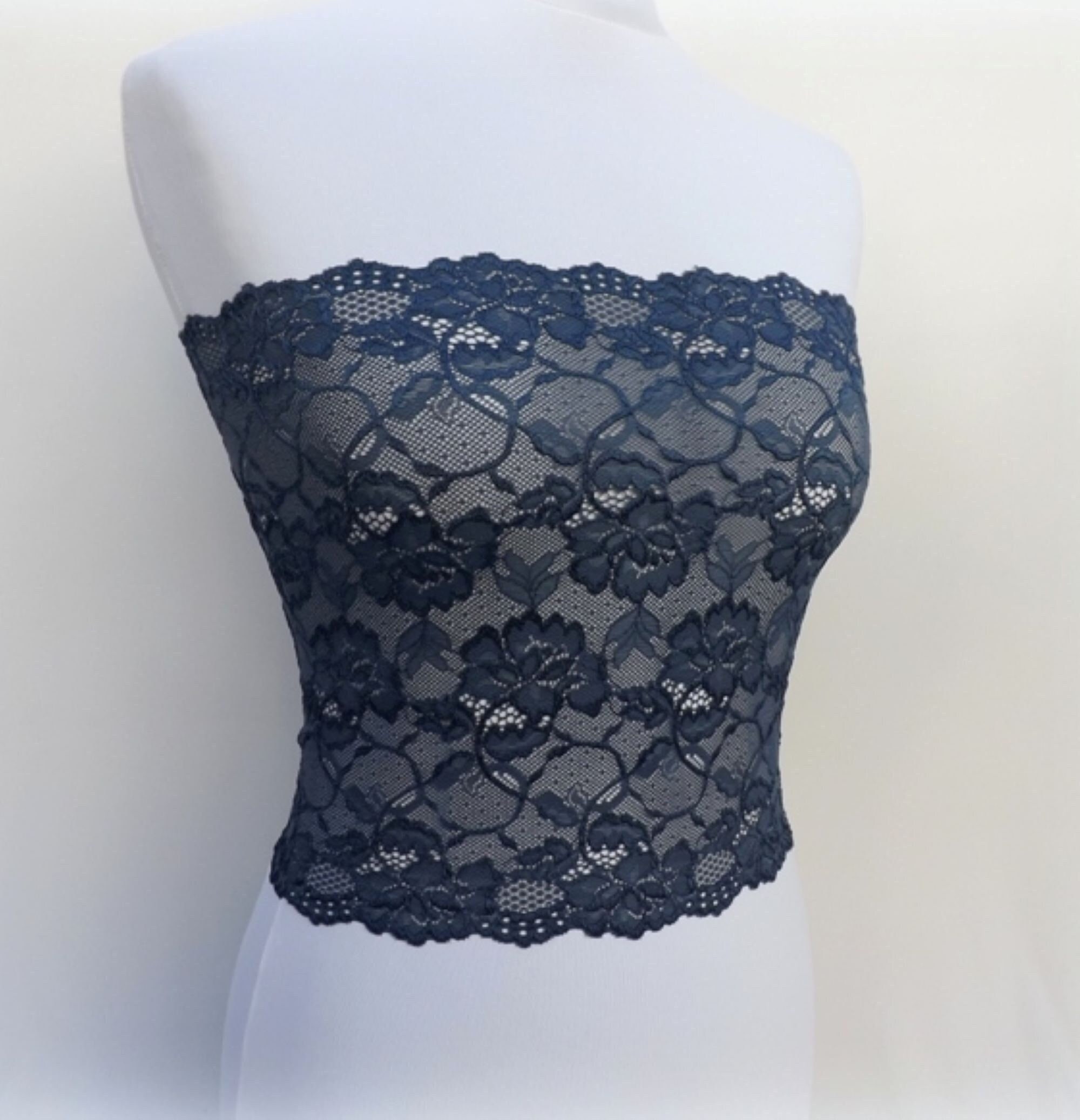 Black sheer elastic lace bandeau top, Strapless bra