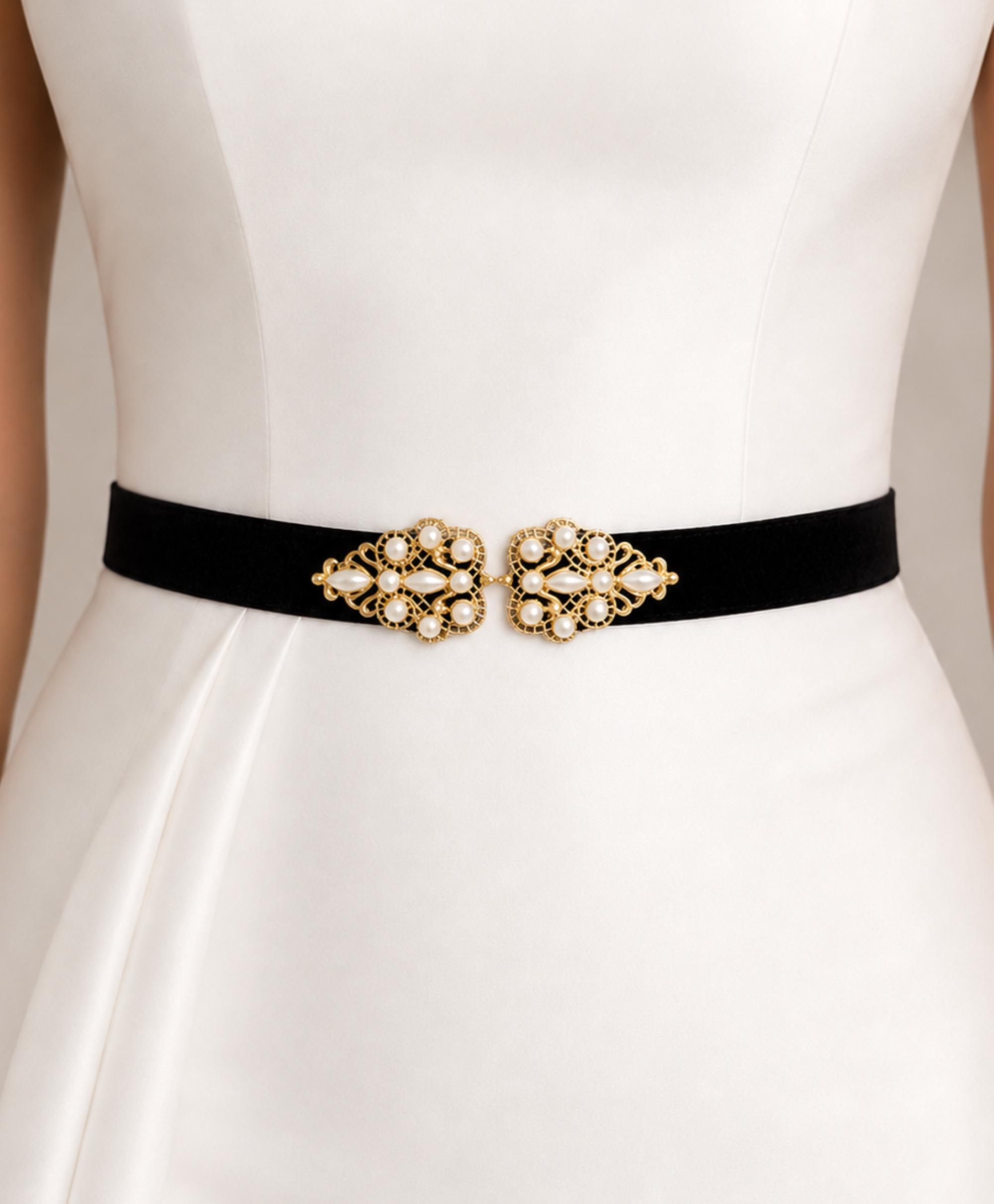 Black Velvet Pearl Belt - Etsy display picture 2