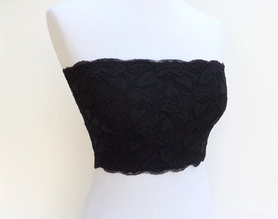 Buy Black Lined Elastic Lace Bandeau Top, Strapless Bra Online in India 