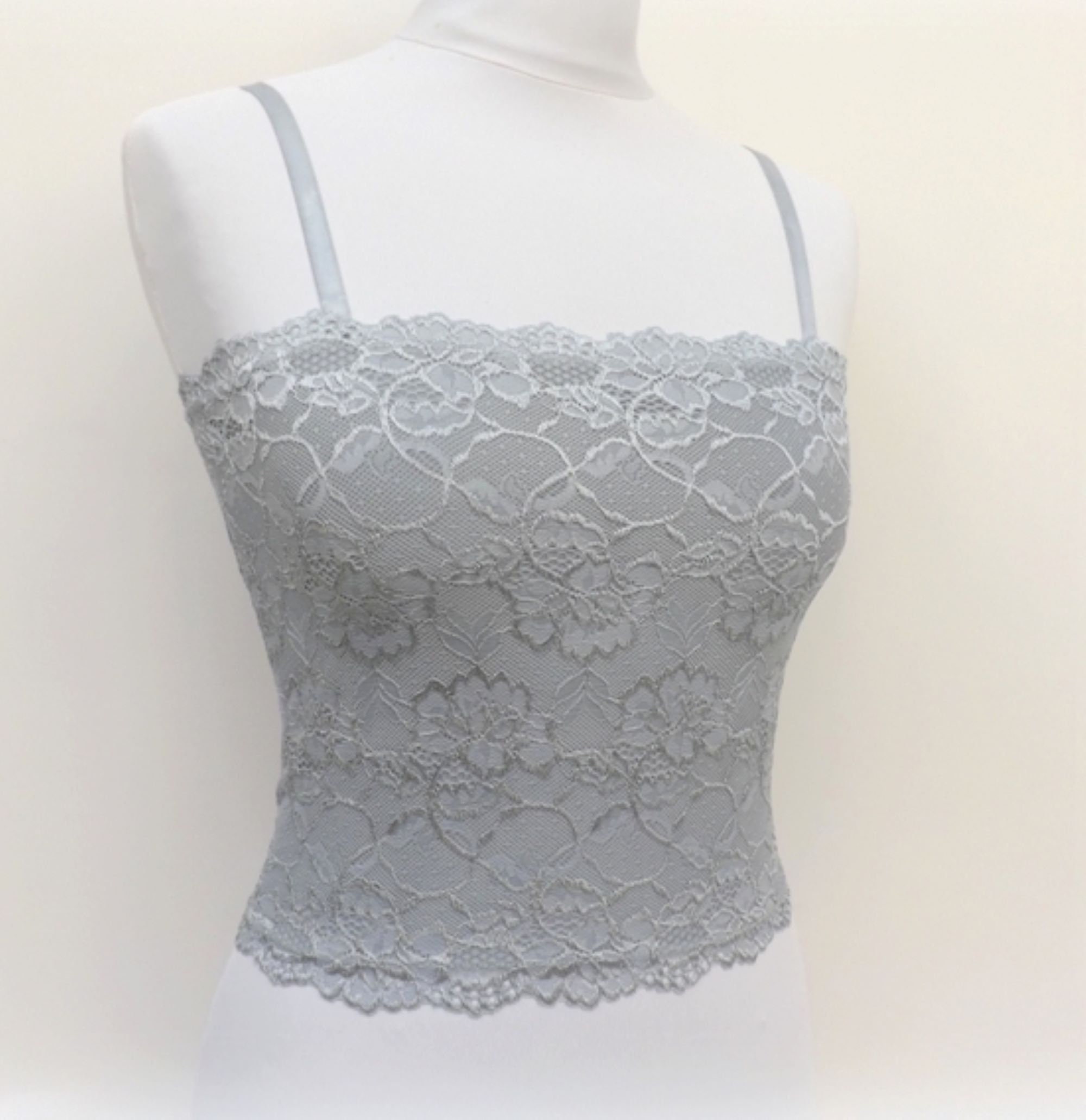 Steel Gray Lined Elastic Lace Tank Top Camisole 