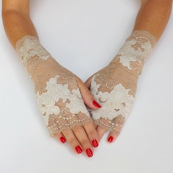 Bridal floral elastic lace fingerless gloves