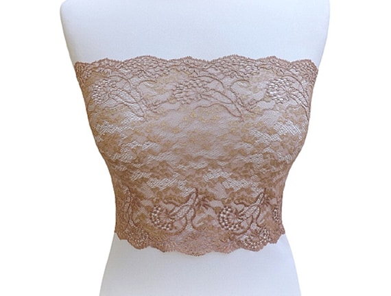 Bronze See Through Elastic Lace Bandeau Top Strapless Bra 
