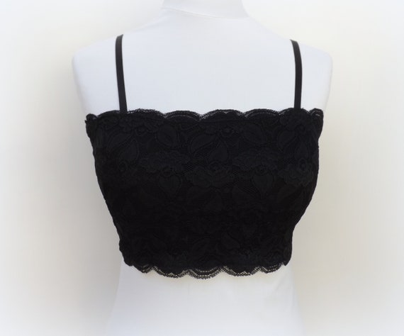 Black lined elastic lace bralette cropped cami | Etsy