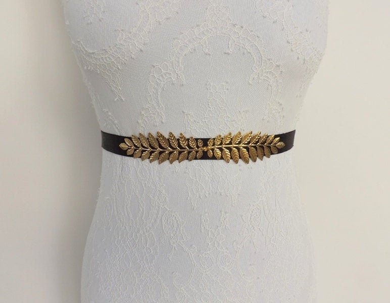 2971 Women\'s Grecian Gold Leaf Elastic Waist Belt. Black/champagne/gold il_1080xN.7709026530_dv27.jpg main image 3