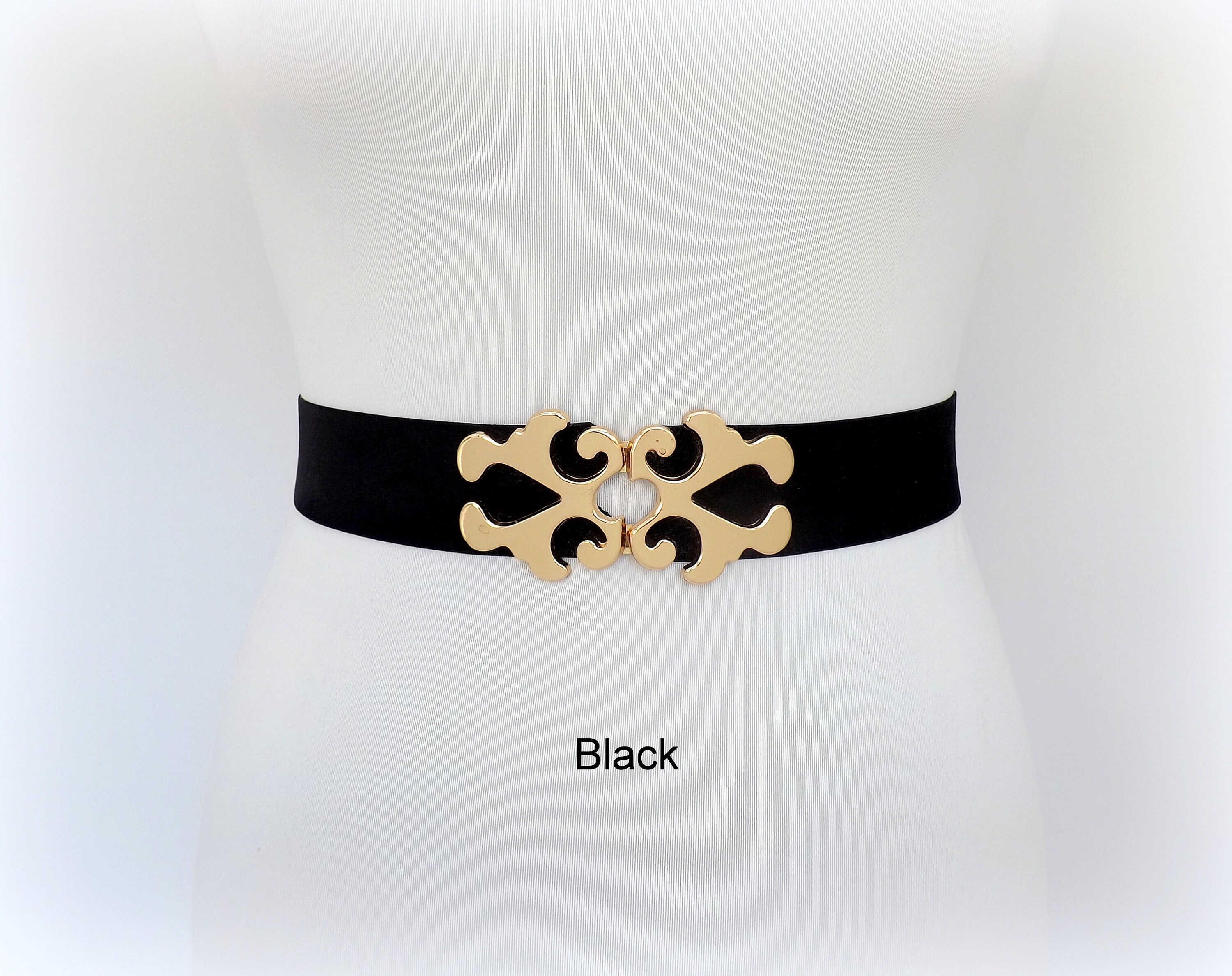 Champagne Bridal Elastic Waist Belt With Gold Filigree Clasp