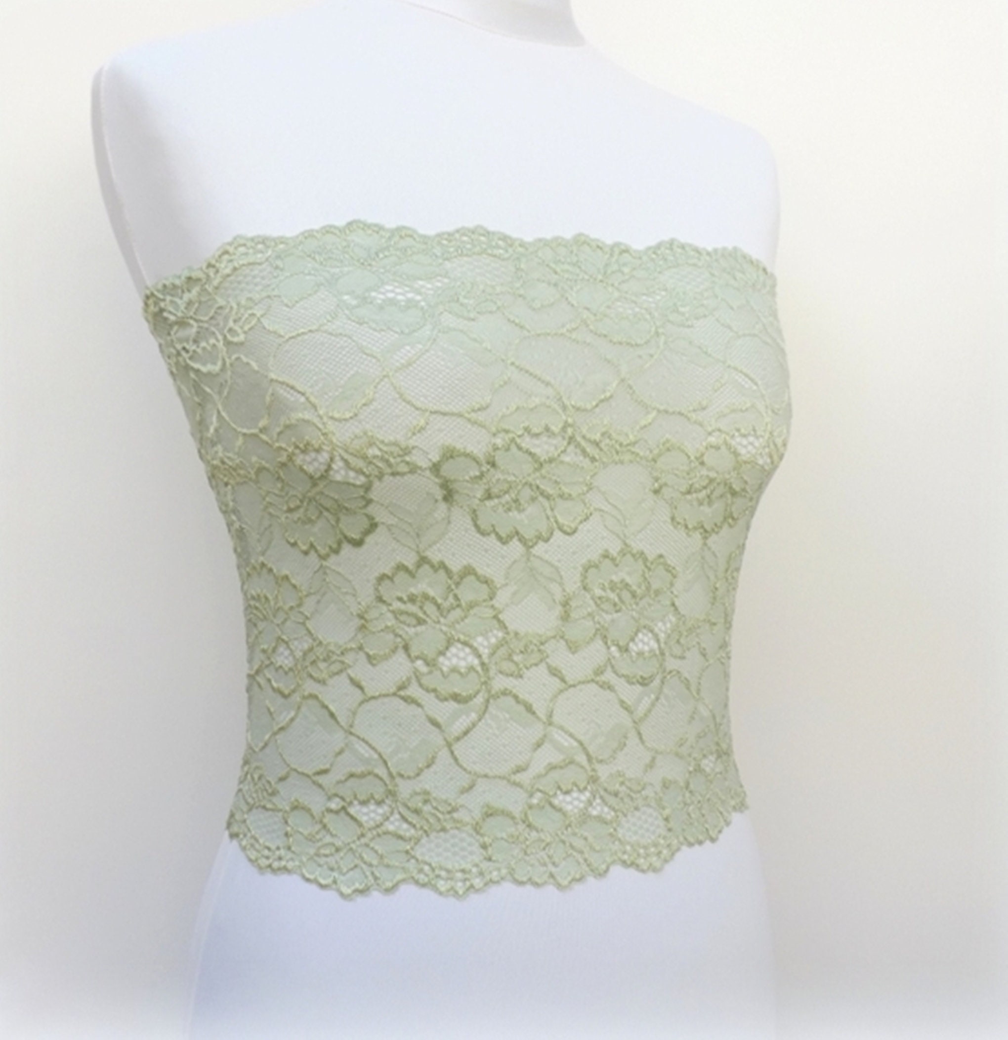 Mint Green Sheer Elastic Lace Tube Top Strapless -  Canada