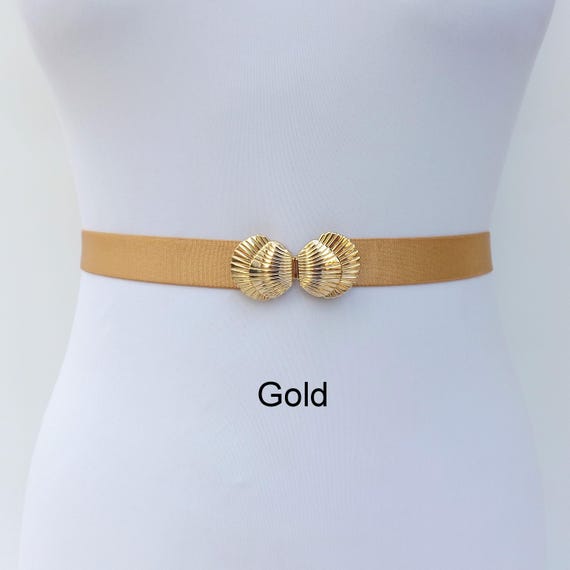 Ceinture élastique en coquillages dorés, ceinture pour robe de