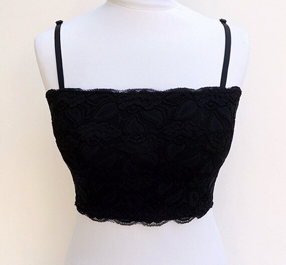 Black Lined Elastic Lace Bralette, Cropped Cami -  Israel