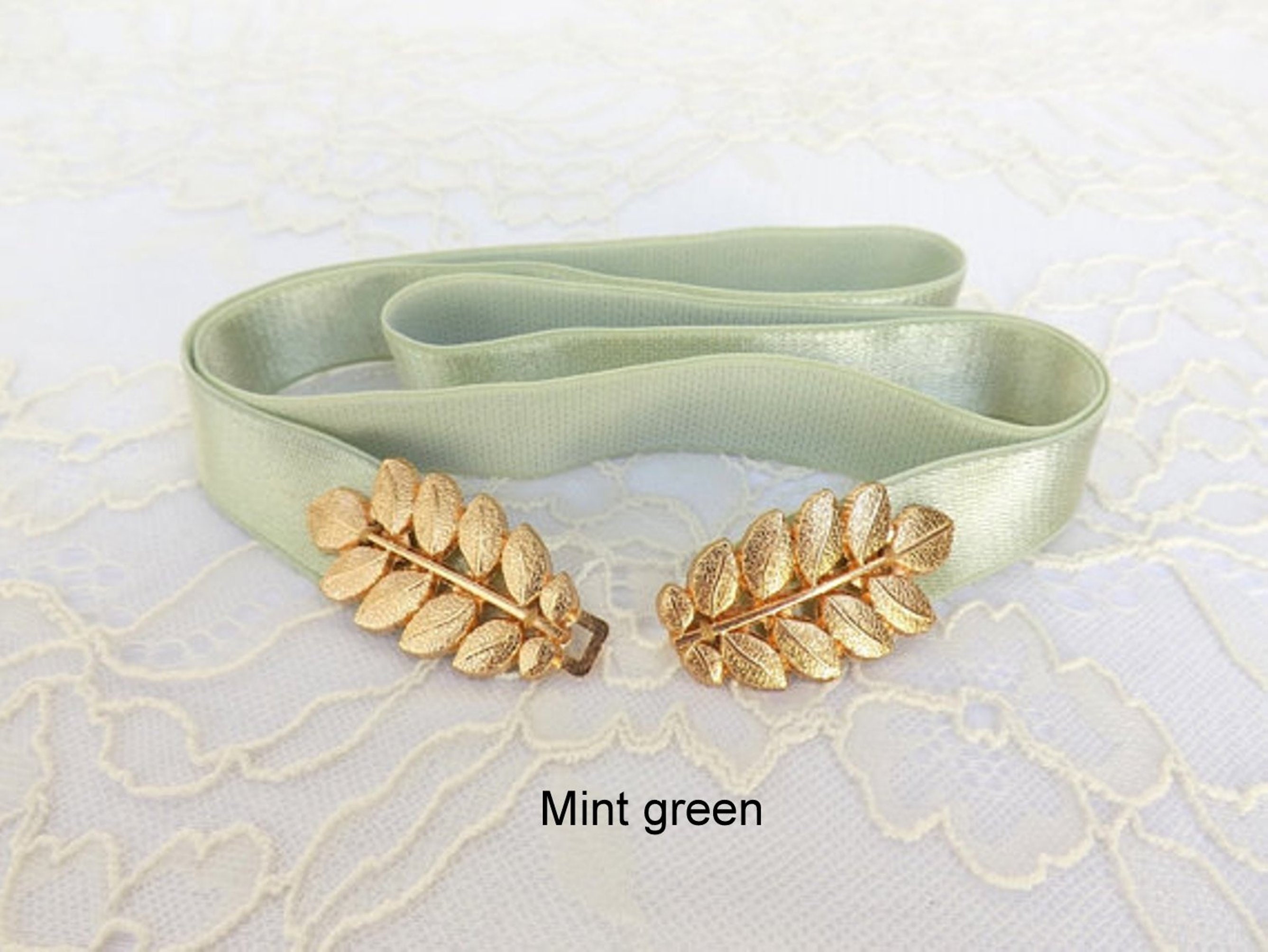 Elastic Waist Statement Belt with Gold Leaf Accent Yellow Elastic Waist Belt With Gold Leaf Clasp - Etsy main image 2